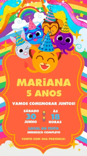 Convite Animado Bolofofos Aniversário para Editar Online