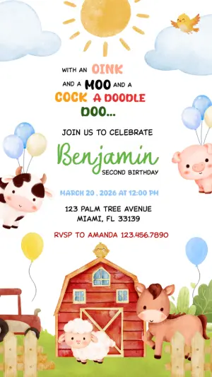 Editable Farm Animals Birthday Invitation Template