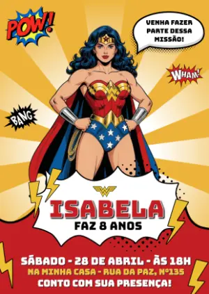 Convite de Aniversário Mulher Maravilha HQ para Editar