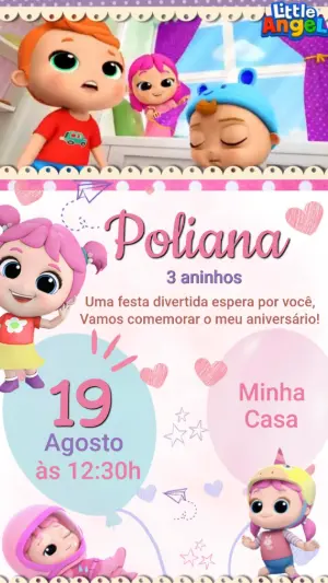 Convite Animado Little Angel Menina para Editar
