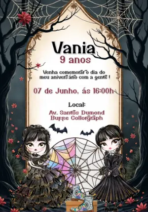Convite de Aniversário Wandinha Addams Editável Online