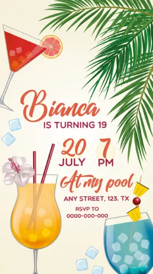 Editable Summer Pool Party Birthday Invitation Template
