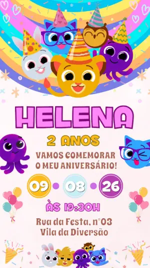 Vídeo Convite Animado Bolofofos Menina para Editar Online