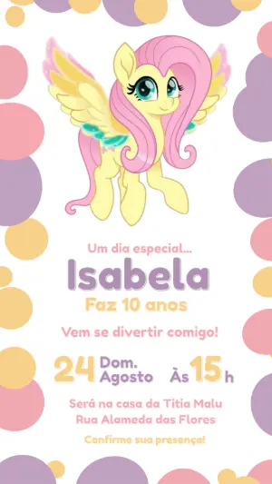 Convite Digital Aniversário My Little Pony Fluttershy Editável