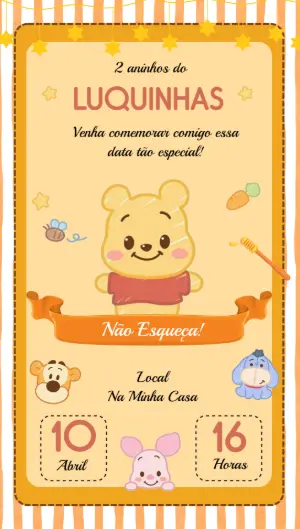 Convite de Aniversário Ursinho Pooh Fofo para Editar