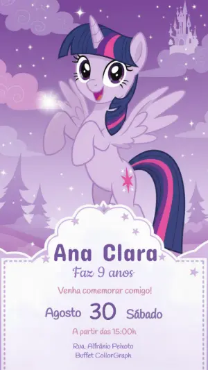 Convite de Aniversário My Little Pony Roxo Editável