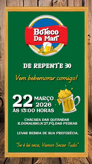 Convite de Aniversário Boteco Estilo Lousa para Editar