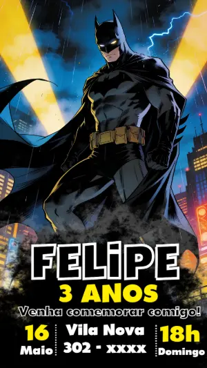 Convite de Aniversário Batman: Modelo Digital para Editar