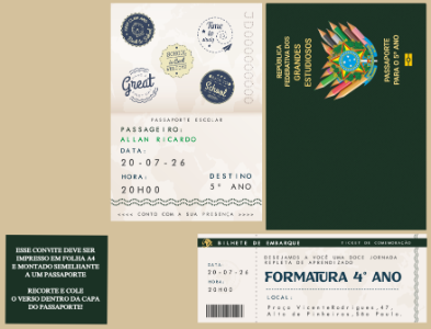 Convite de Formatura Infantil Tema Passaporte para Editar