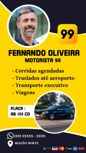 Cartão de Visita Motorista 99 com Foto para Editar Online