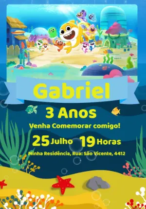 Convite de Aniversário Baby Shark para Editar Online