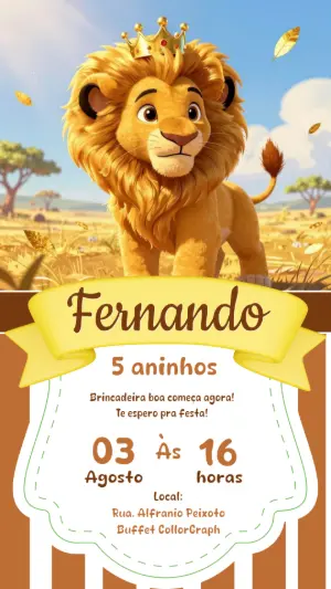 Convite de Aniversário Rei Leão Fofo para Editar