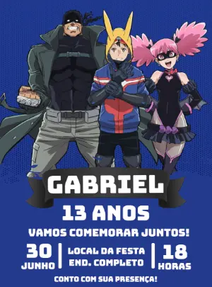 Convite Digital Aniversário Heróis de Anime Modelo Editável