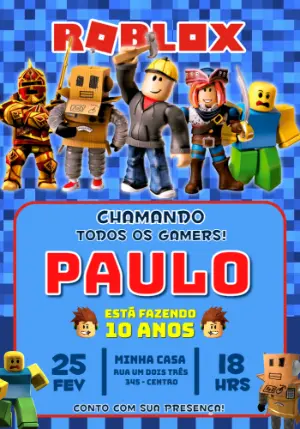 Convite de Aniversário Roblox Gamer para Editar Online