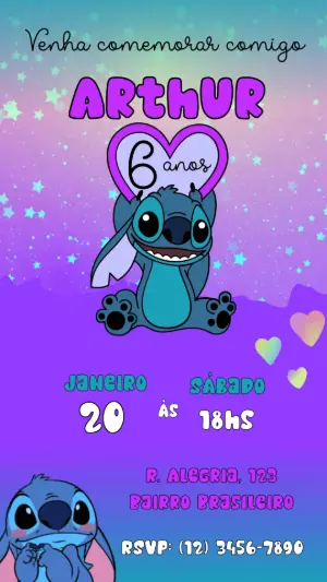 Convite Animado Aniversário Stitch para Editar Online