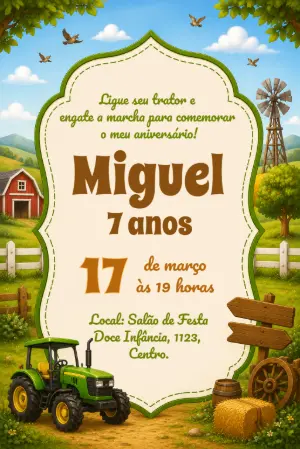 Convite de Aniversário Trator Verde para Editar