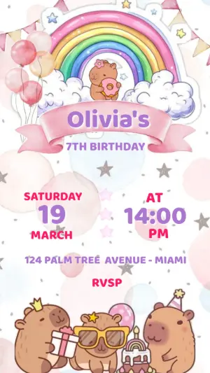 Cute Capybara Birthday Invitation | Editable Digital Template