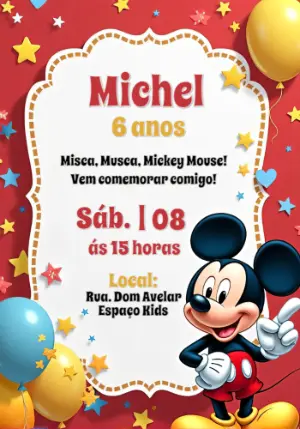 Convite de Aniversário Mickey Mouse para Editar Online
