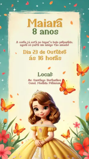 Convite de Aniversário Princesa Sofia Editável Online