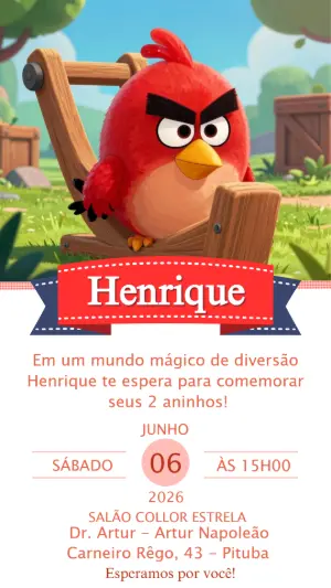 Convite de Aniversário Angry Birds Vermelho para Editar
