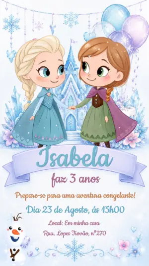 Convite de Aniversário Frozen Fofo para Editar Online