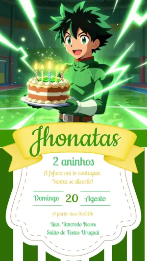 Convite de Aniversário My Hero Academia Editável