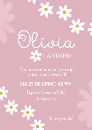 Convite de Aniversário Margaridas Rosa Delicado para Editar