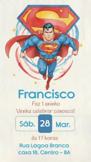Convite de Aniversário Superman Aquarela para Editar Online