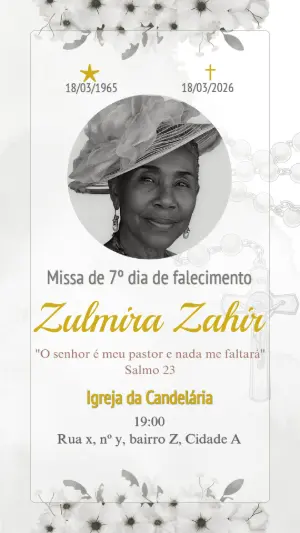 Convite de Missa de 7º Dia Elegante com Flores Modelo Editável