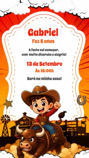 Convite de Aniversário Faroeste Cowboy para Editar