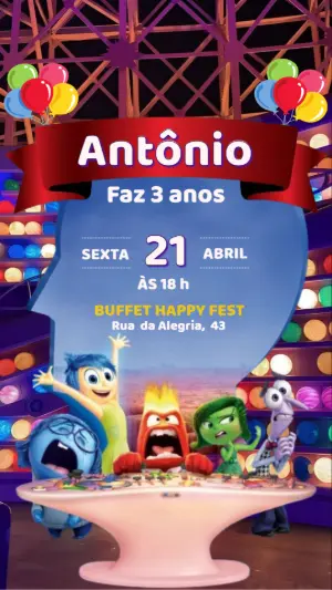 Convite Aniversário Divertida Mente 2 para Editar Online