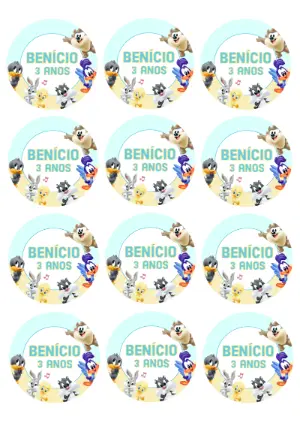 Adesivo Festa Baby Looney Tunes com Personagens para Editar