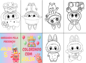 Mini Livro de Colorir Labubu Editável para Lembrancinha
