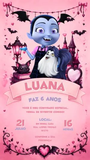 Convite de Aniversário Vampirina Rosa e Roxo para Editar