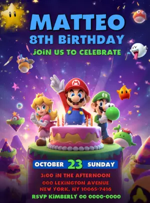 Super Mario Galaxy Birthday Invitation Editable Template
