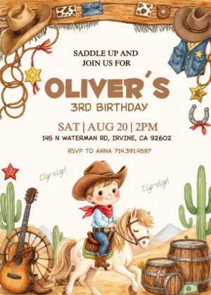 Cute Cowboy Birthday Invitation | Editable Western Party Template