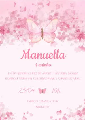 Convite Digital Aniversário Borboleta Aquarela para Editar