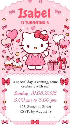 Editable Hello Kitty Birthday Invitation Template