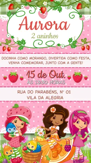 Convite de Aniversário Moranguinho Editável