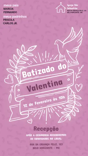 Convite de Batizado Rosa Delicado com Pomba para Editar