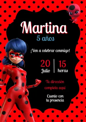 Invitación de Cumpleaños de Ladybug para Editar Online