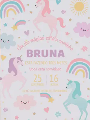 Convite de Aniversário Unicórnio Mágico para Editar Online
