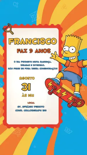 Convite de Aniversário Bart Simpson Colorido para Editar