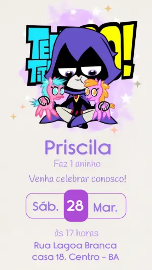 Convite de Aniversário Ravena Jovens Titãs Modelo Editável
