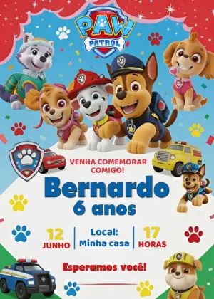 Invito di compleanno Paw Patrol – Statico – Fernando Martins
