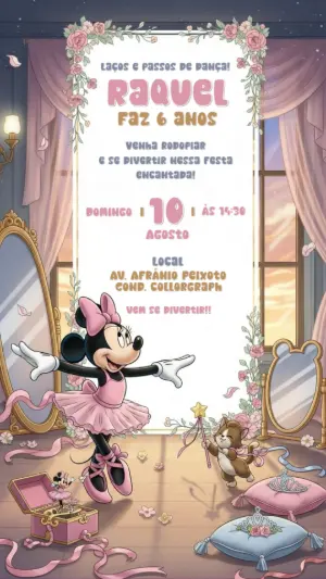 Convite Aniversário Minnie Bailarina Rosa para Editar Online