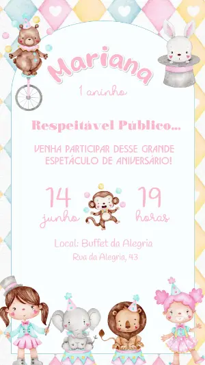 Convite de Aniversário Circo Aquarela para Editar