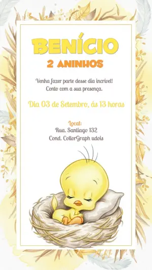 Convite Aniversário Piu Piu Baby Looney Tunes para Editar