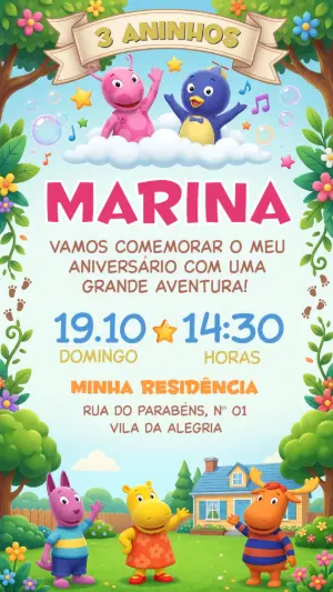 Convite de Aniversário Backyardigans Menina Editável