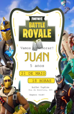 Convite de Aniversário Fortnite Battle Royale Editável